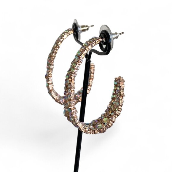 FAC Swarovski Crystal Rose Gold Tone C Hoop Earrings - Picture 4 of 10